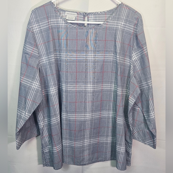 Van Heusen Navy and White Plaid Shirt - Picture 1 of 4
